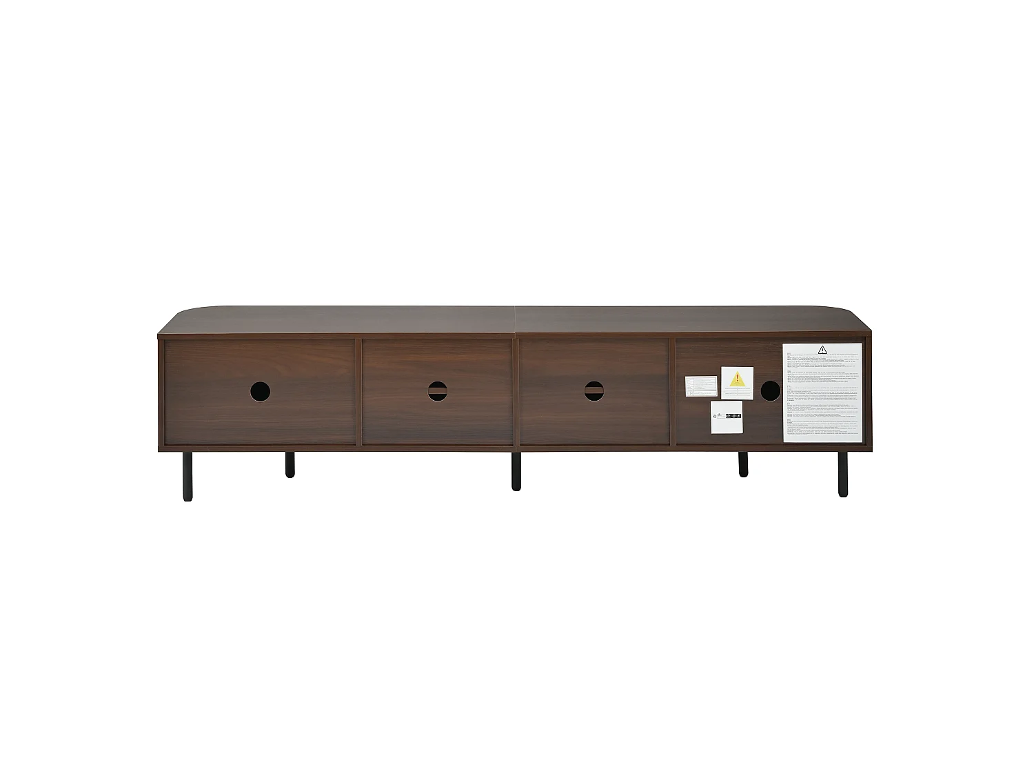 Meuble TV 180 x 40 x 45 cm en MDF avec façade effet cannage, 4 portes, pieds en métal, noyer