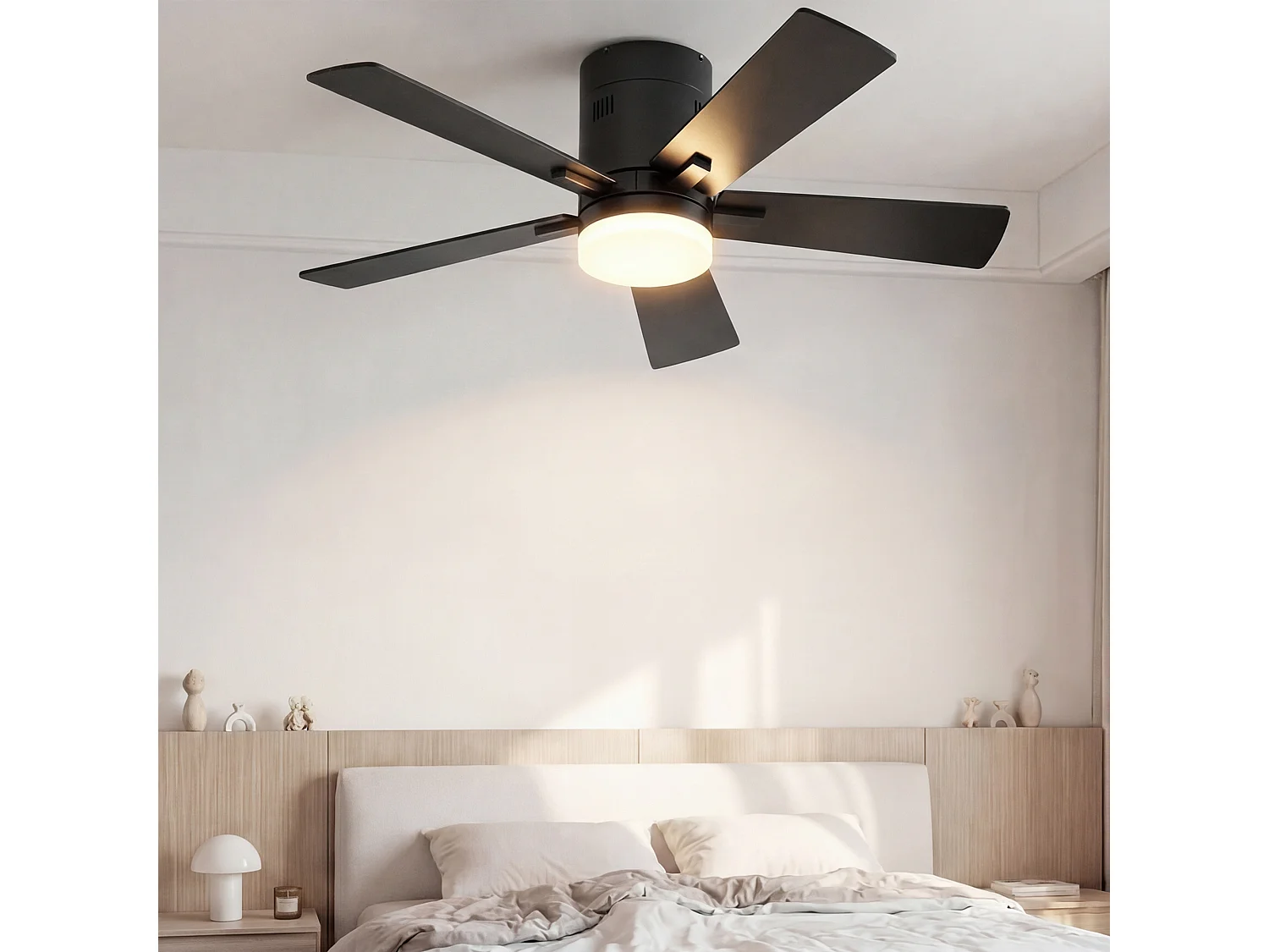 Ventilateur de plafond 42 pouces avec LED, 5 pales bois naturel,noir