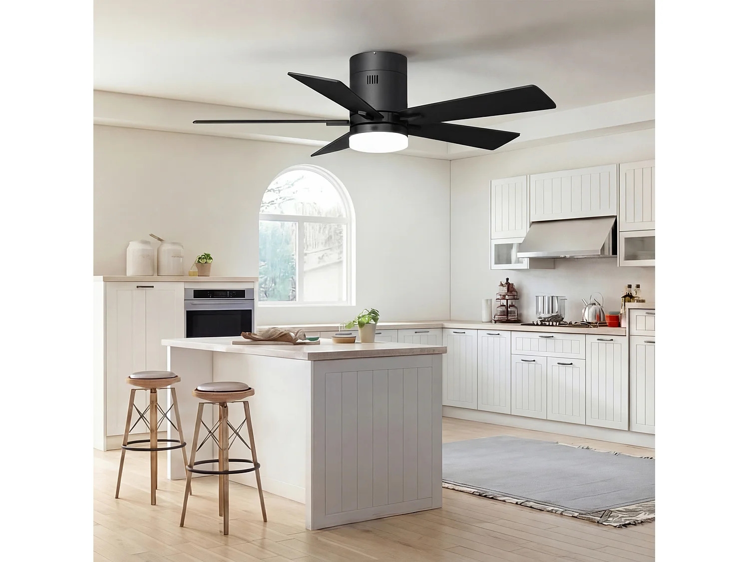 Ventilateur de plafond 42 pouces avec LED, 5 pales bois naturel,noir