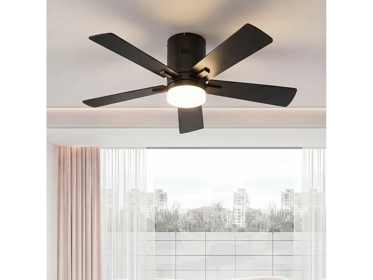 Ventilateur de plafond 42 pouces avec LED, 5 pales bois naturel,noir