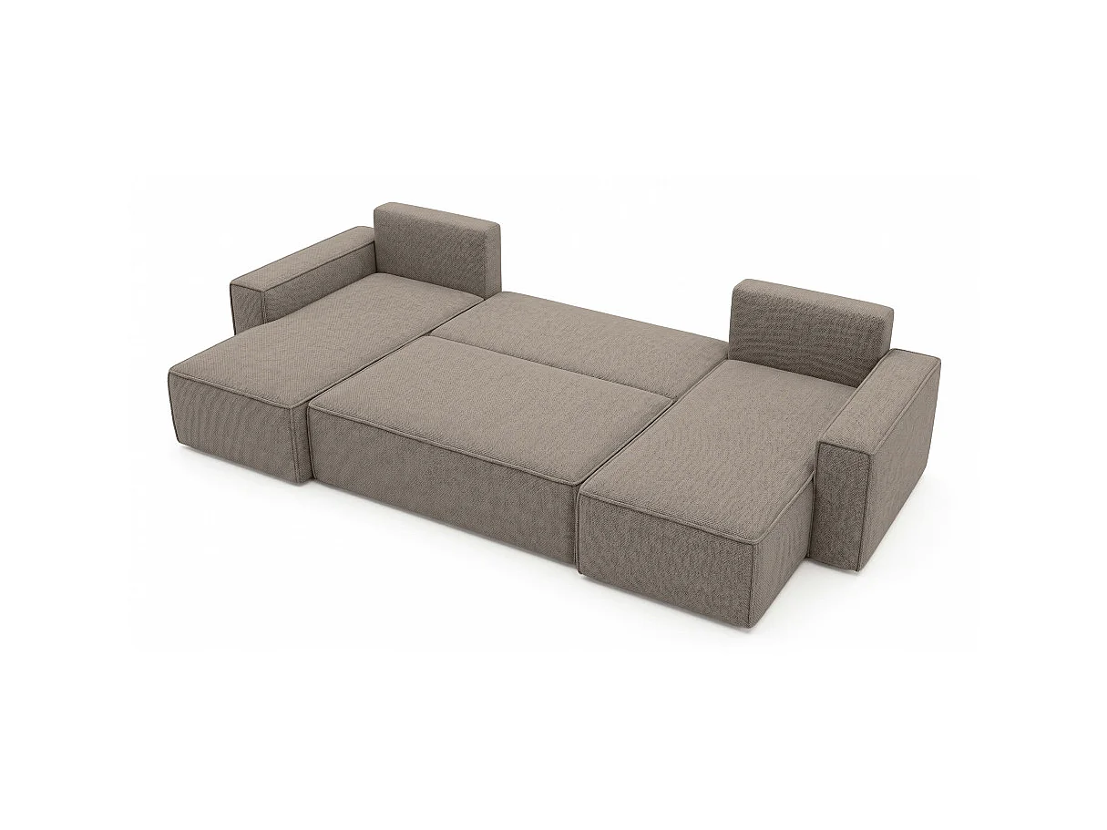 Canapé panoramique d'angle FARAH convertible avec rangement en tissu - Taupe