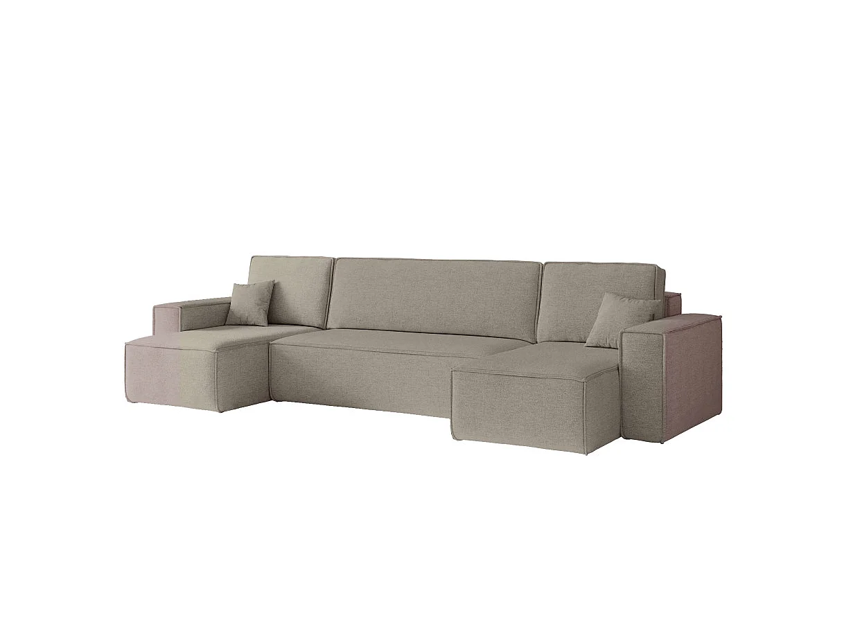 Canapé panoramique d'angle FARAH convertible avec rangement en tissu - Taupe