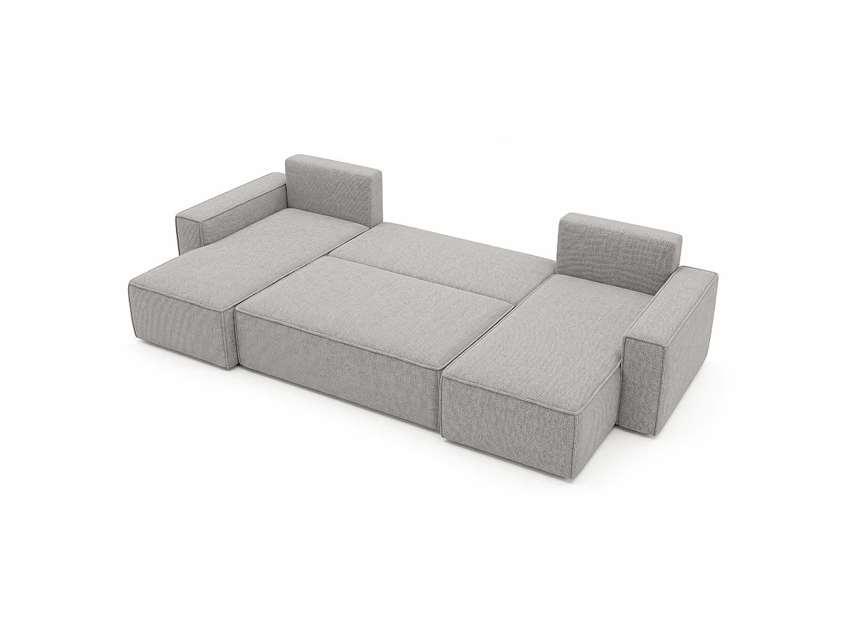 Canapé panoramique d'angle FARAH convertible avec rangement en tissu - Gris clair