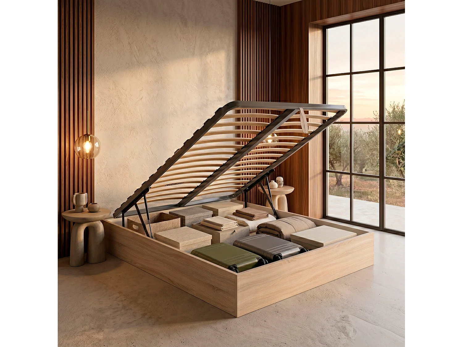 Canapé abatible de 90 x 200 cm de madera de 32 cm - NATURAL-SUELO de CONFORDES