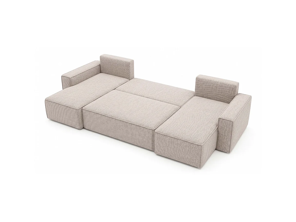 Canapé panoramique d'angle FARAH convertible avec rangement en tissu - Beige