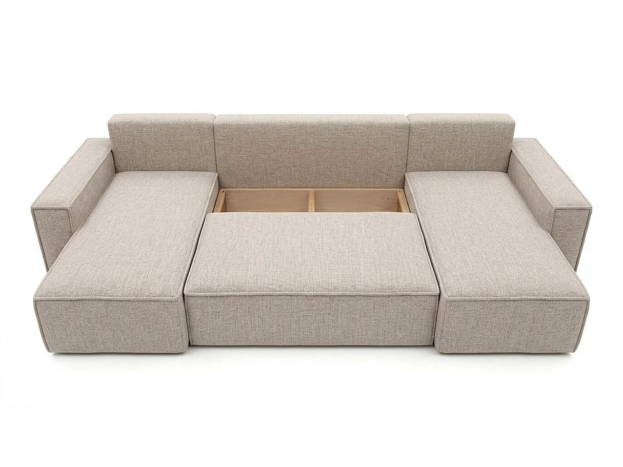 Canapé panoramique d'angle FARAH convertible avec rangement en tissu - Beige