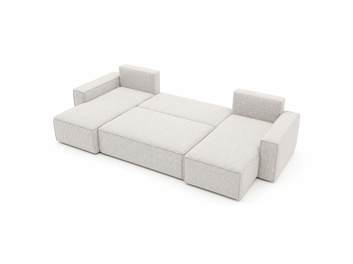Canapé panoramique d'angle FARAH convertible avec rangement en tissu - Blanc