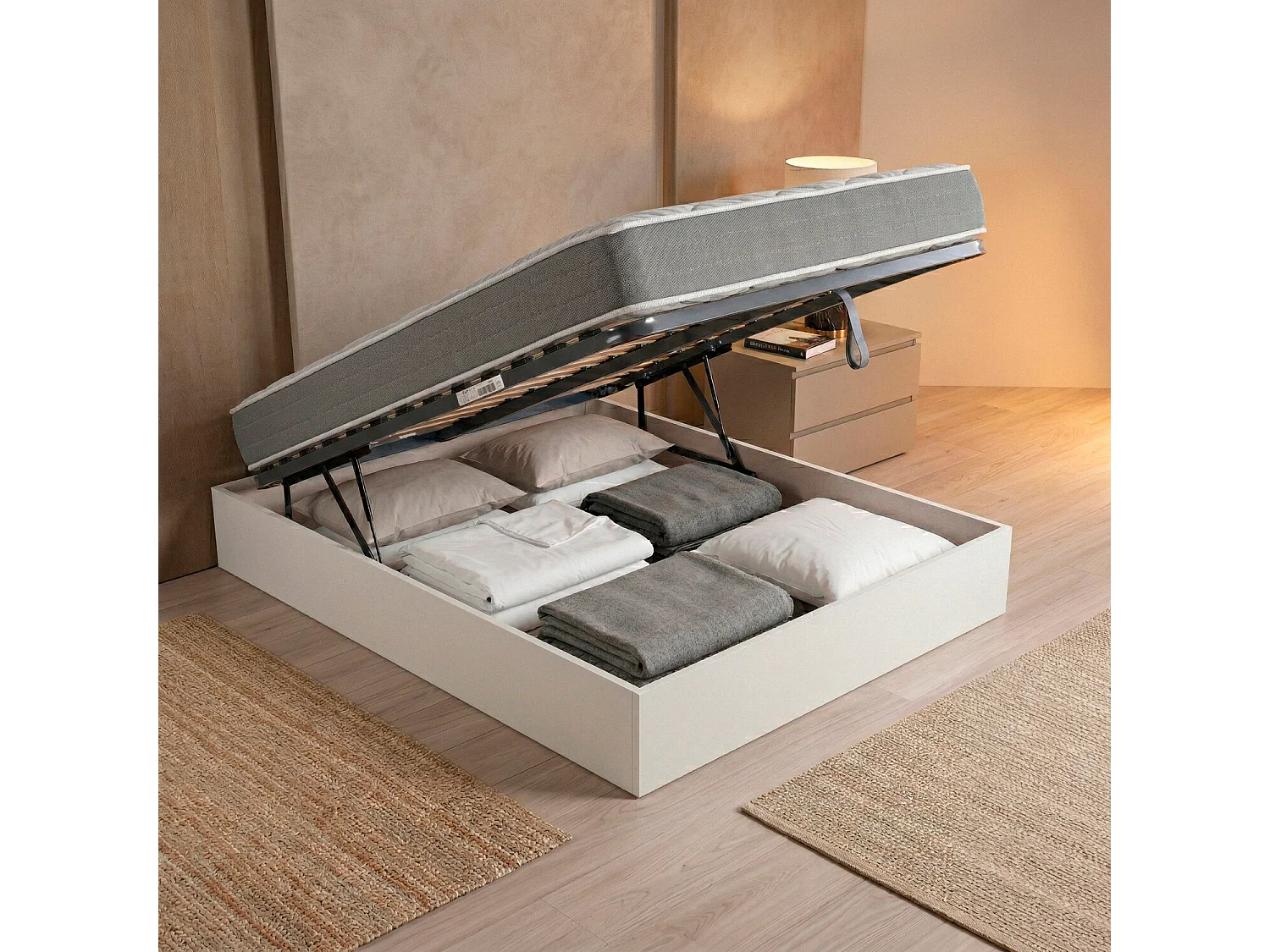 Sommier com estrado 150 x 200 cm | ROYAL SLEEP | Branco | Montagem e remoção incl.