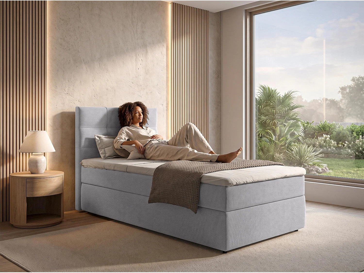 AX LIVING Boxspring Sakarya 90x200 cm lichtgrijs – met opbergruimte, Bonnellvering H2/H3 (zonder topper)