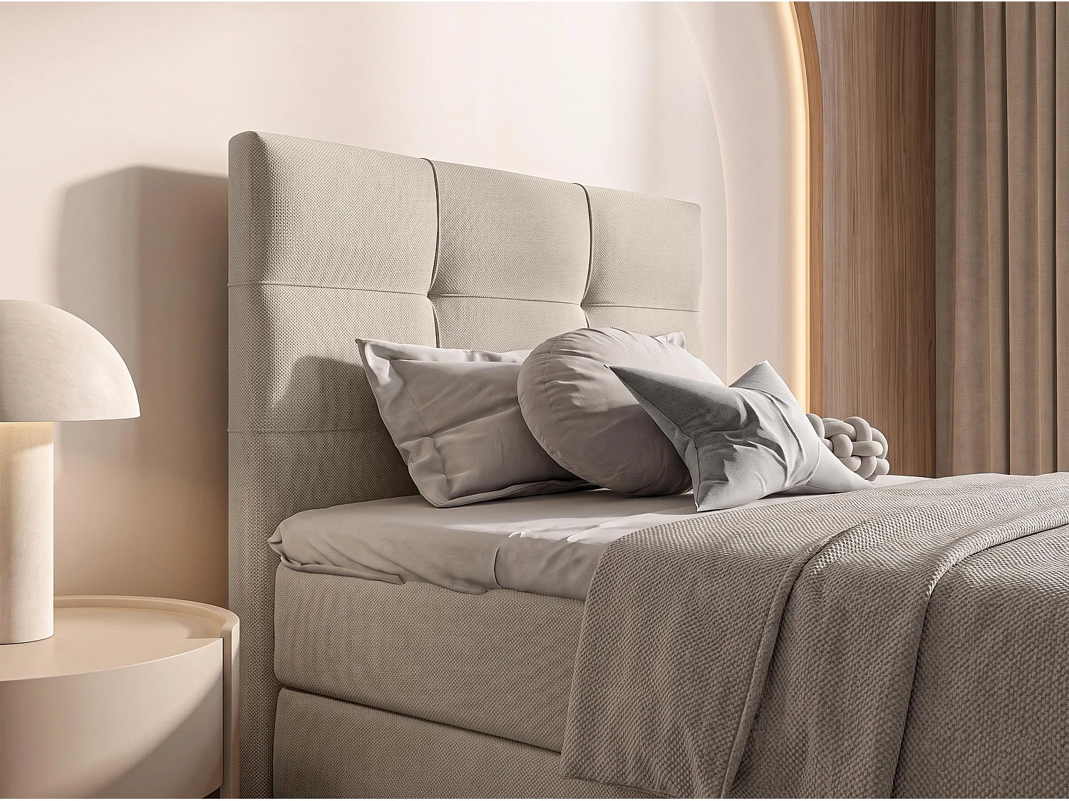 AX LIVING Boxspringbett 90x200 cm Defne Beige - mit Fußteil & Bettkasten, Bonell H2/H3