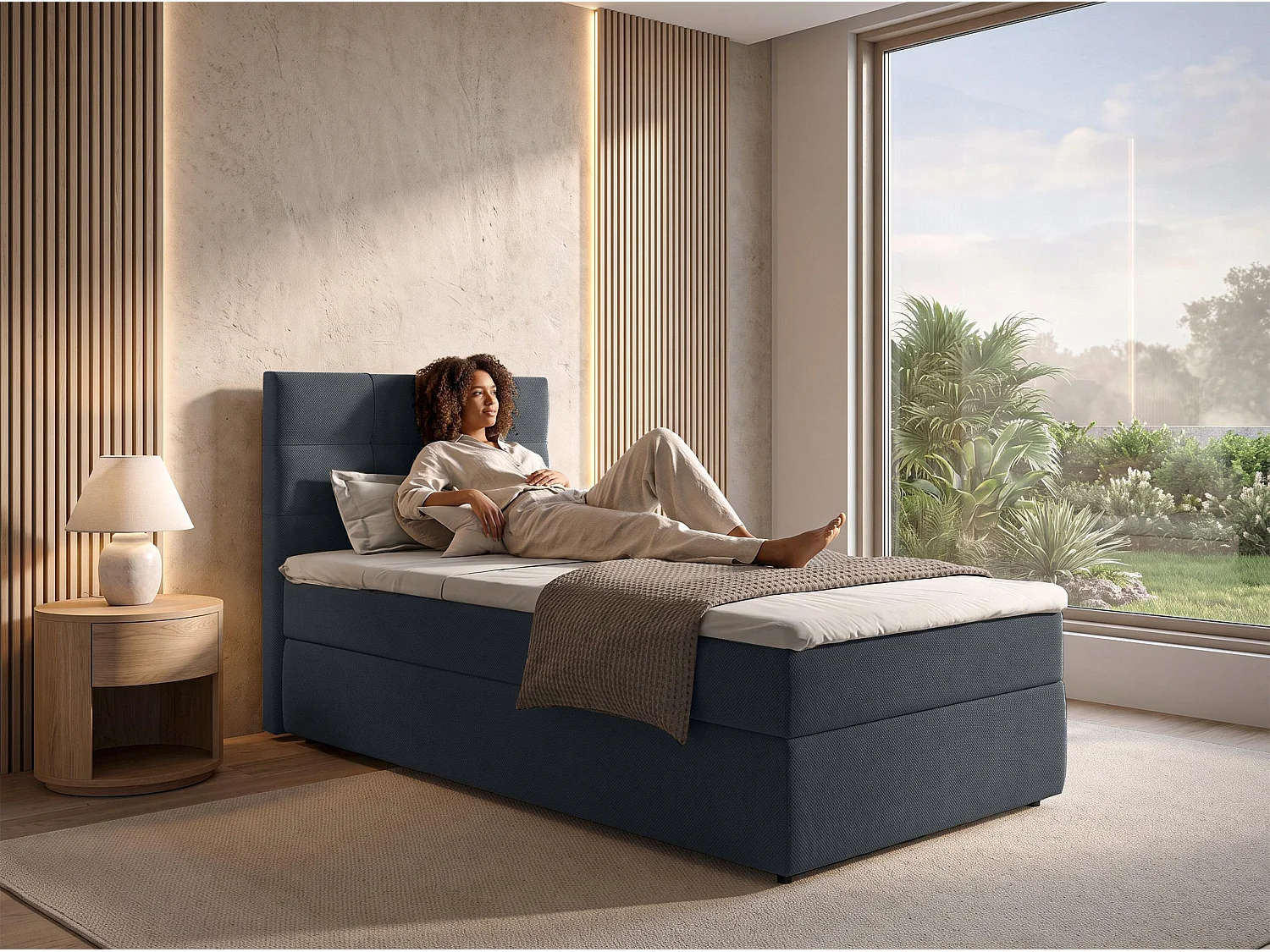 AX LIVING Lit boxspring Sakarya 80x200 cm noir – avec coffre de rangement, ressorts Bonnell H2/H3 (sans surmatelas)