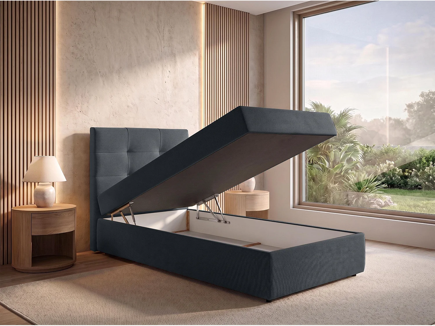 AX LIVING Lit boxspring Sakarya 80x200 cm noir – avec coffre de rangement, ressorts Bonnell H2/H3 (sans surmatelas)