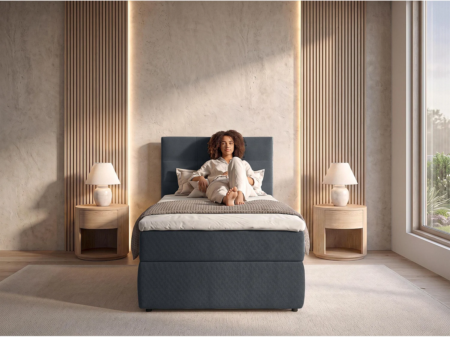 AX LIVING Lit boxspring Sakarya 80x200 cm noir – avec coffre de rangement, ressorts Bonnell H2/H3 (sans surmatelas)