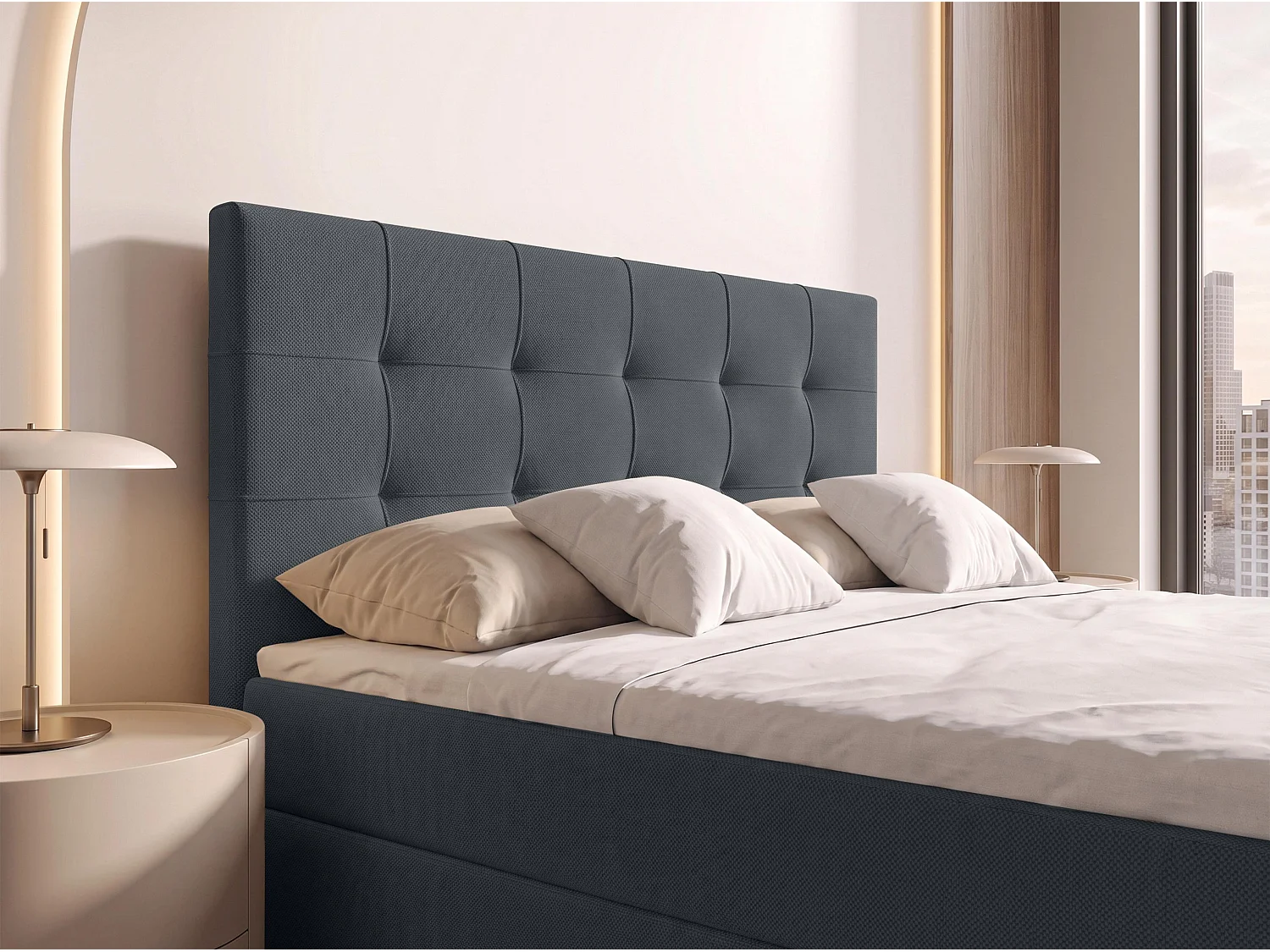 AX LIVING Boxspring Defne 180x200 cm donkergrijs – complete set met topper en voetbord, H2/H3