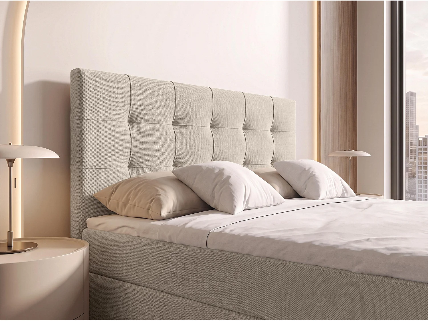 AX LIVING Boxspringbett 160x200 cm Defne Beige - mit Fußteil & Bettkasten, Bonell H2/H3