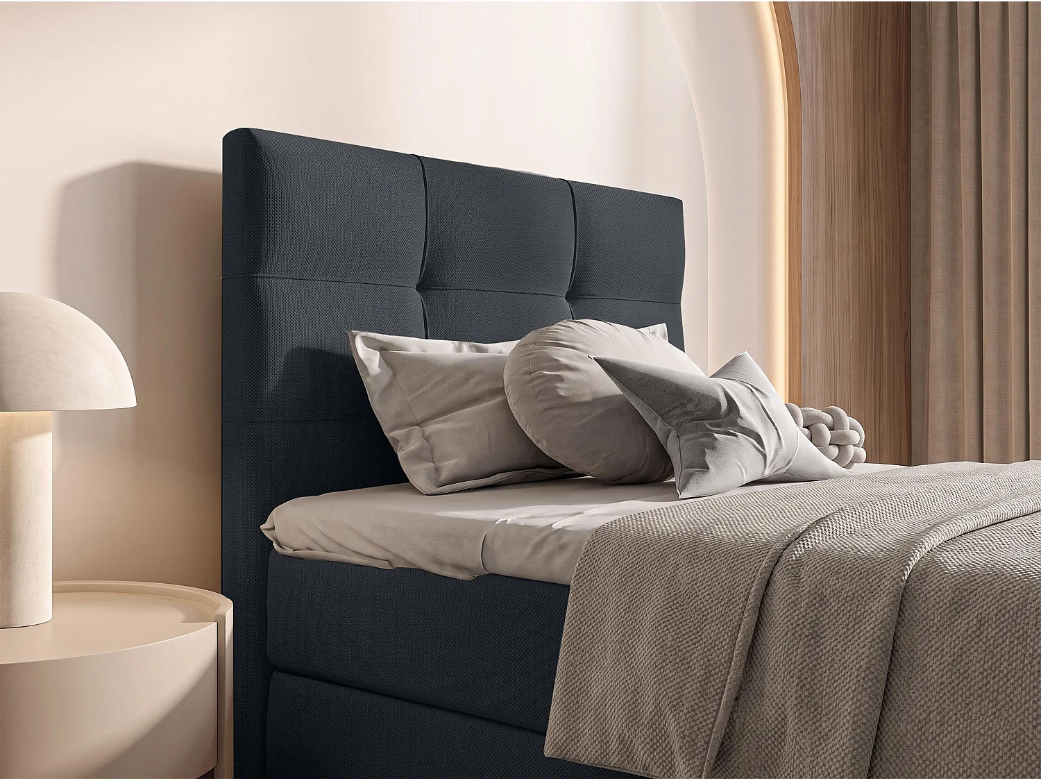 AX LIVING Lit boxspring Defne 90x200 cm noir – avec pied de lit et coffre de rangement, ressorts Bonnell H2/H3