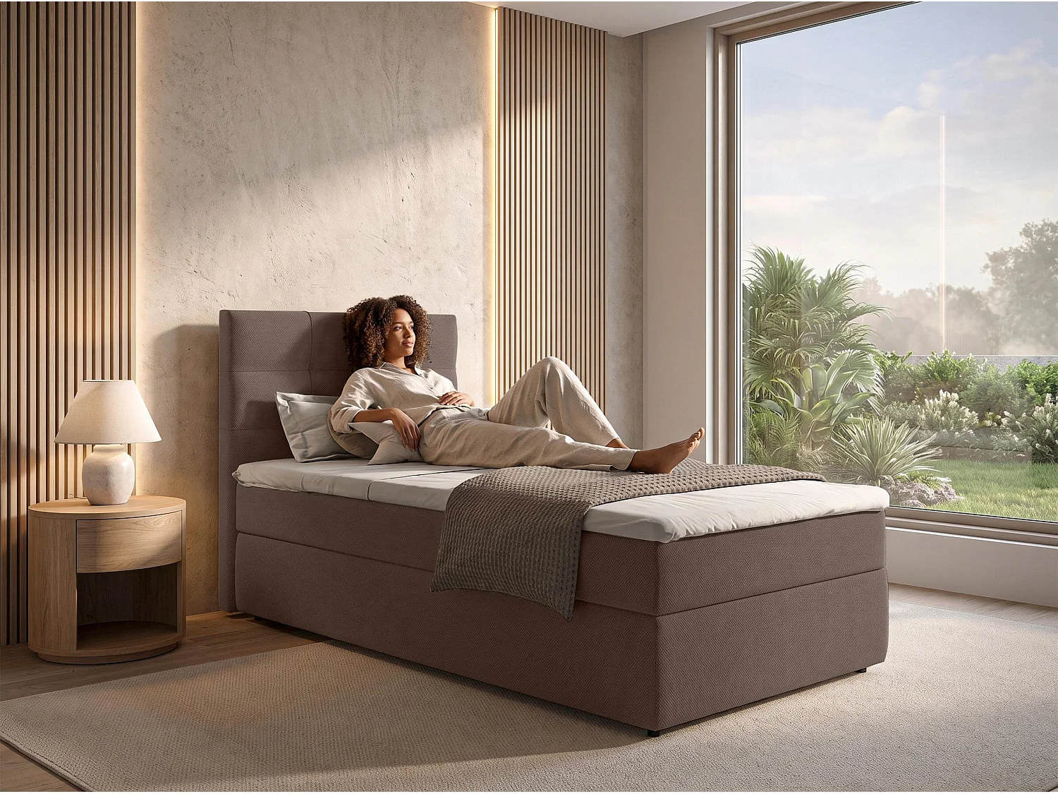 AX LIVING Boxspring Sakarya 80x200 cm bruin – complete set met topper en opbergruimte, H2/H3