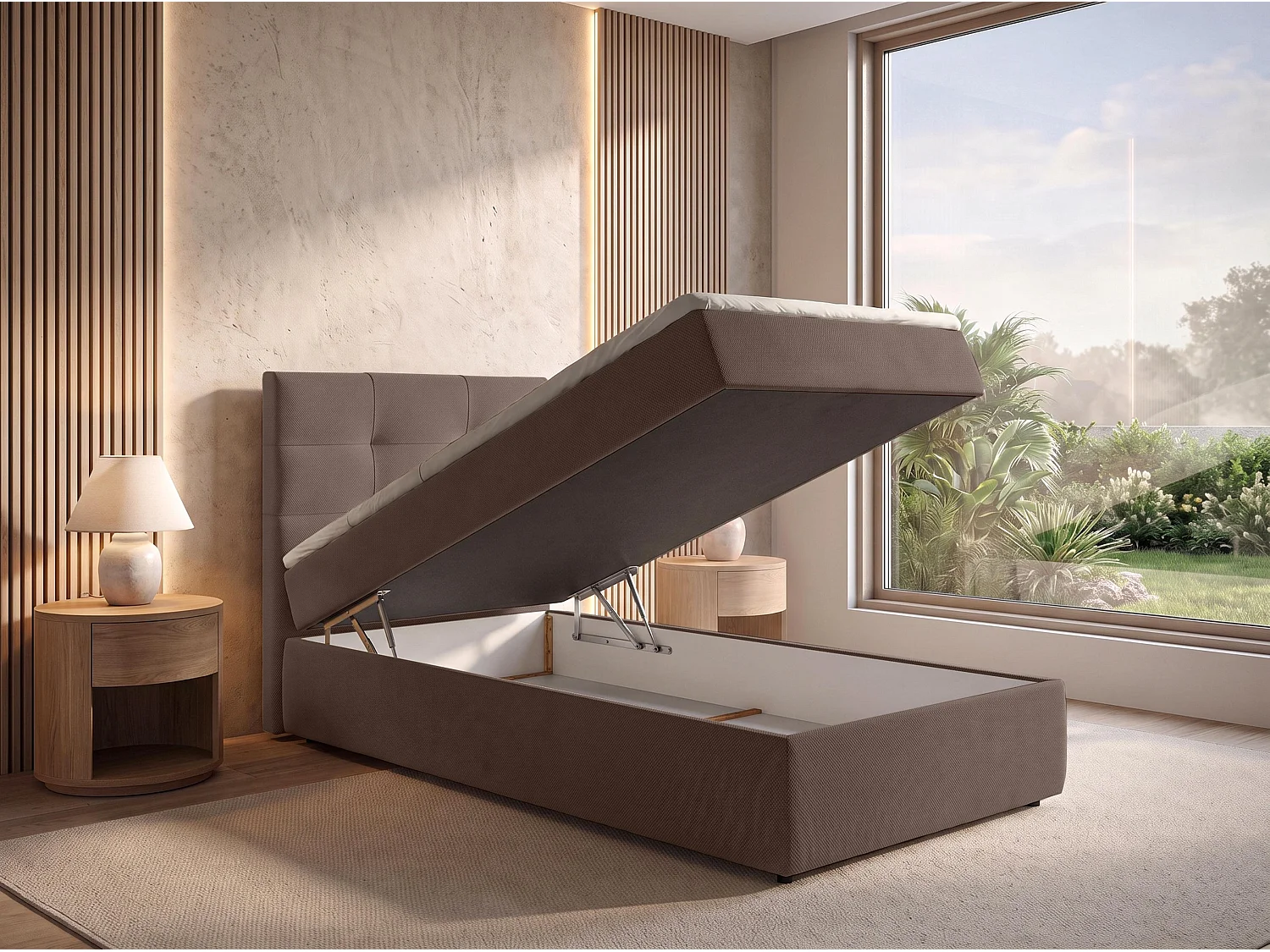 AX LIVING Boxspring Sakarya 80x200 cm bruin – complete set met topper en opbergruimte, H2/H3