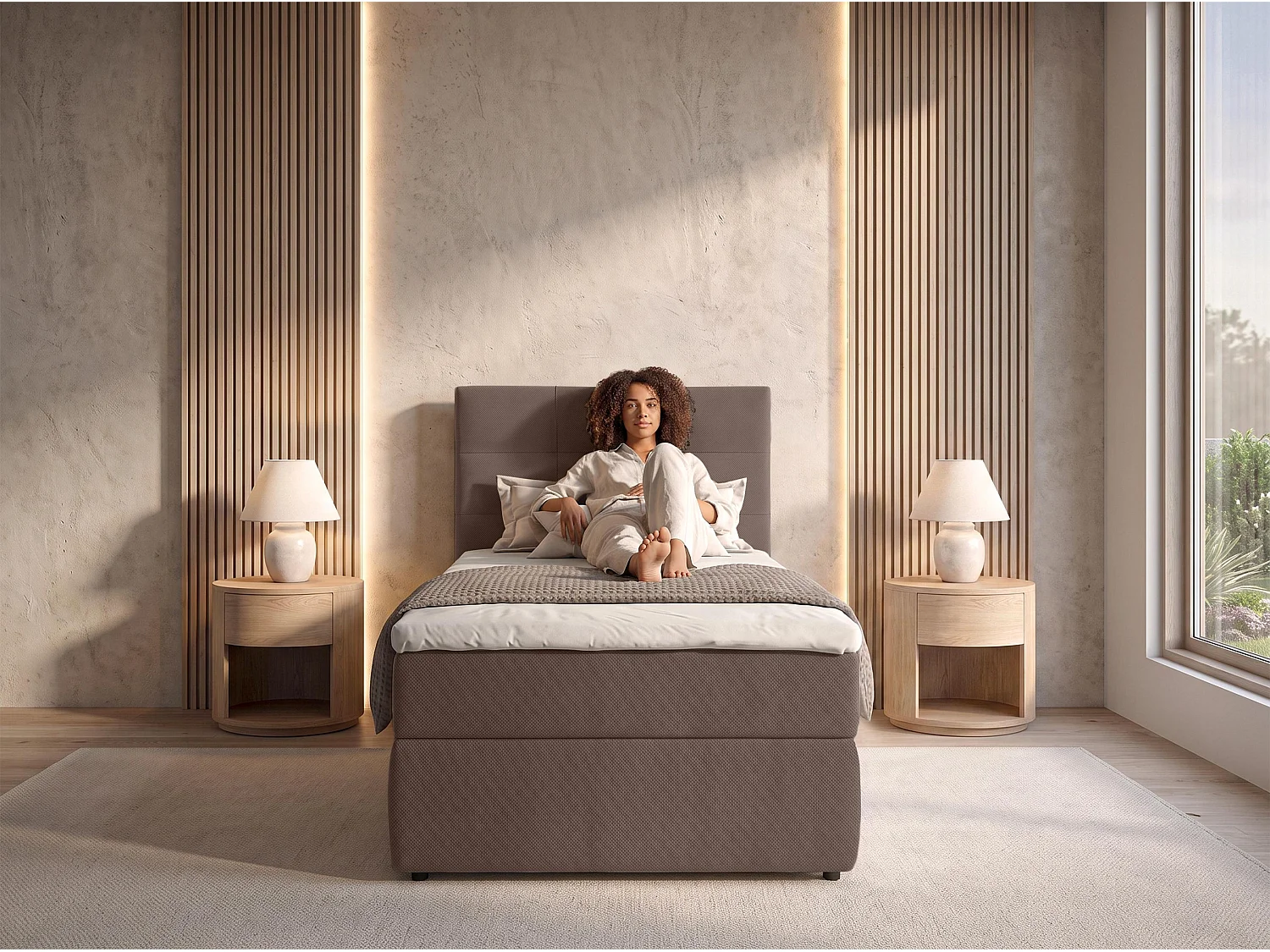 AX LIVING Boxspring Sakarya 80x200 cm bruin – complete set met topper en opbergruimte, H2/H3