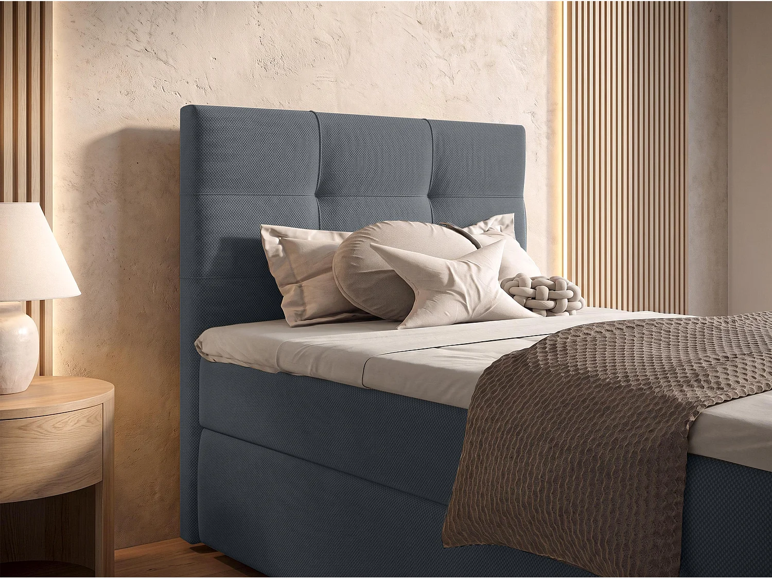 AX LIVING Boxspring Sakarya 90x200 cm donkergrijs – complete set met topper en opbergruimte, H2/H3