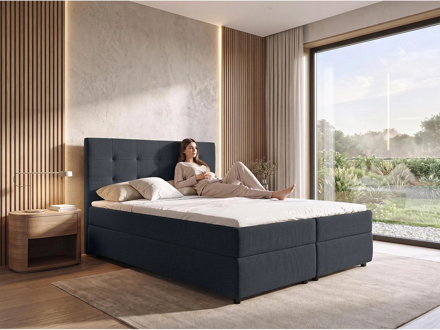 AX LIVING Lit boxspring Sakarya 160x200 cm noir – avec coffre de rangement, ressorts Bonnell H2/H3 (sans surmatelas)