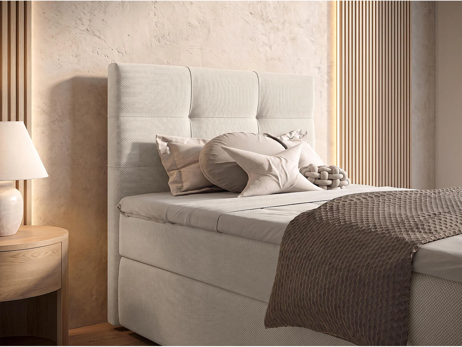 AX LIVING Lit boxspring Sakarya 100x200 cm beige – ensemble complet avec surmatelas et coffre de rangement, H2/H3