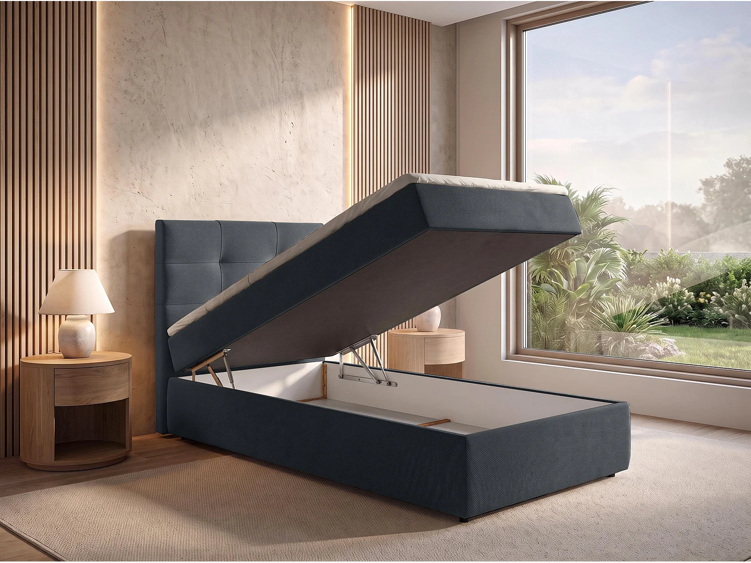 AX LIVING Lit boxspring Sakarya 120x200 cm noir – ensemble complet avec surmatelas et coffre de rangement, H2/H3