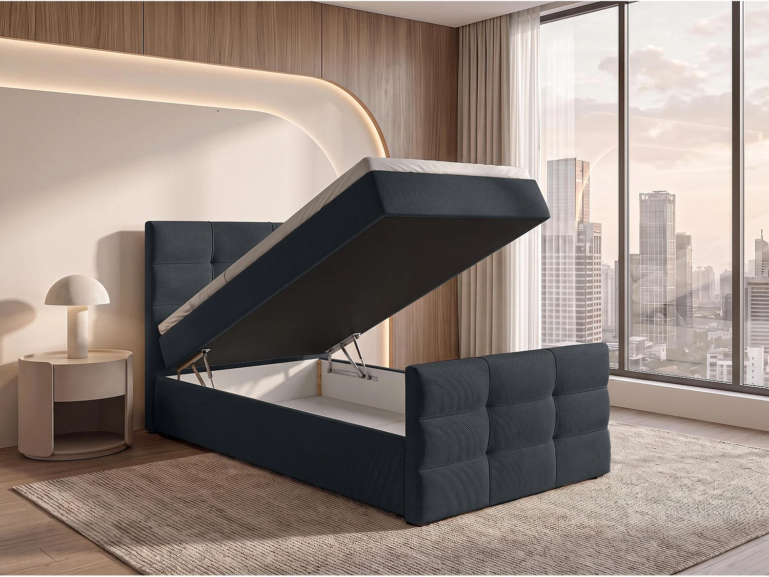 AX LIVING Lit boxspring Defne 100x200 cm noir – ensemble complet avec surmatelas et pied de lit, H2/H3
