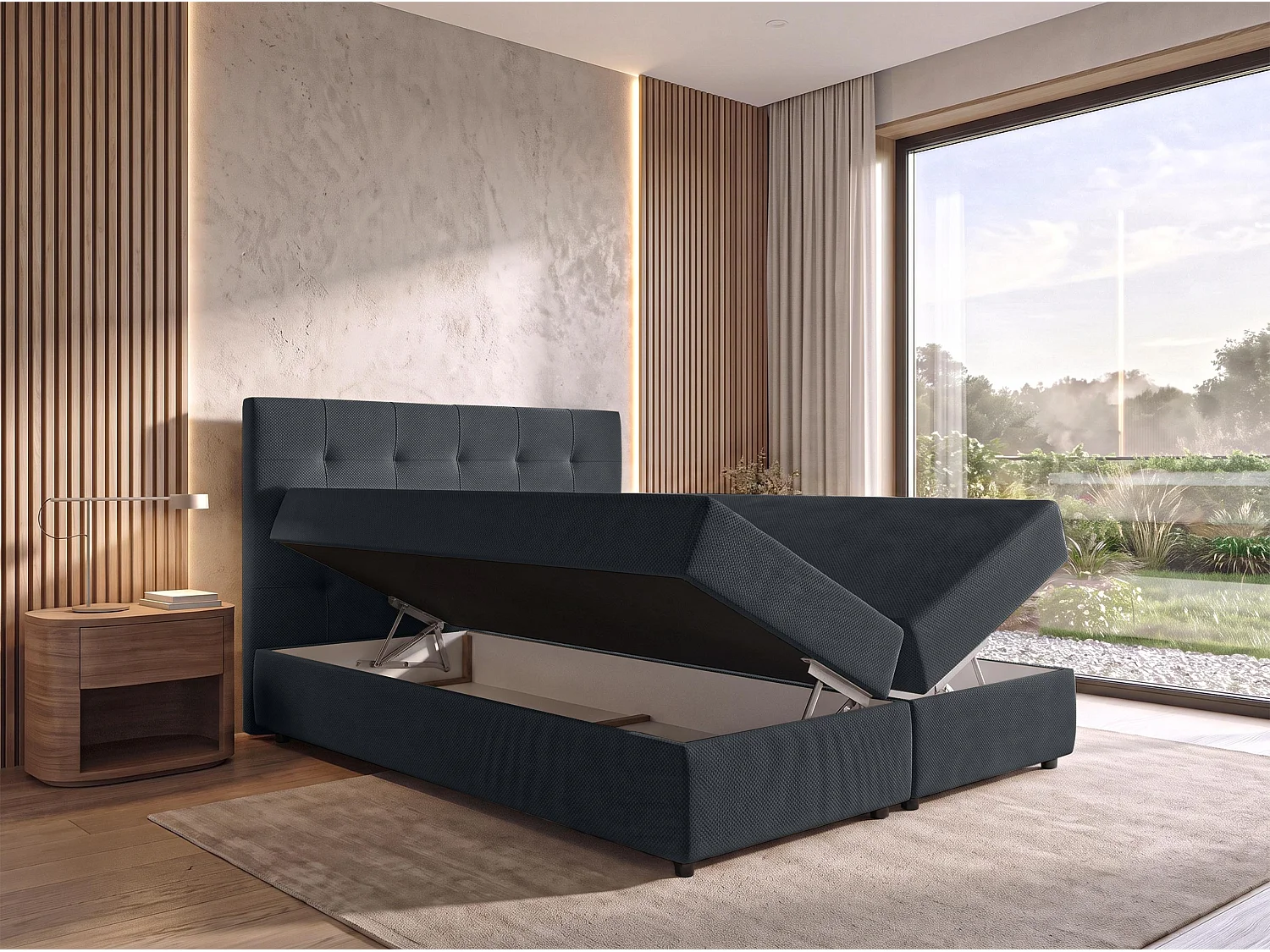 AX LIVING Lit boxspring Sakarya 140x200 cm noir – avec coffre de rangement, ressorts Bonnell H2/H3 (sans surmatelas)