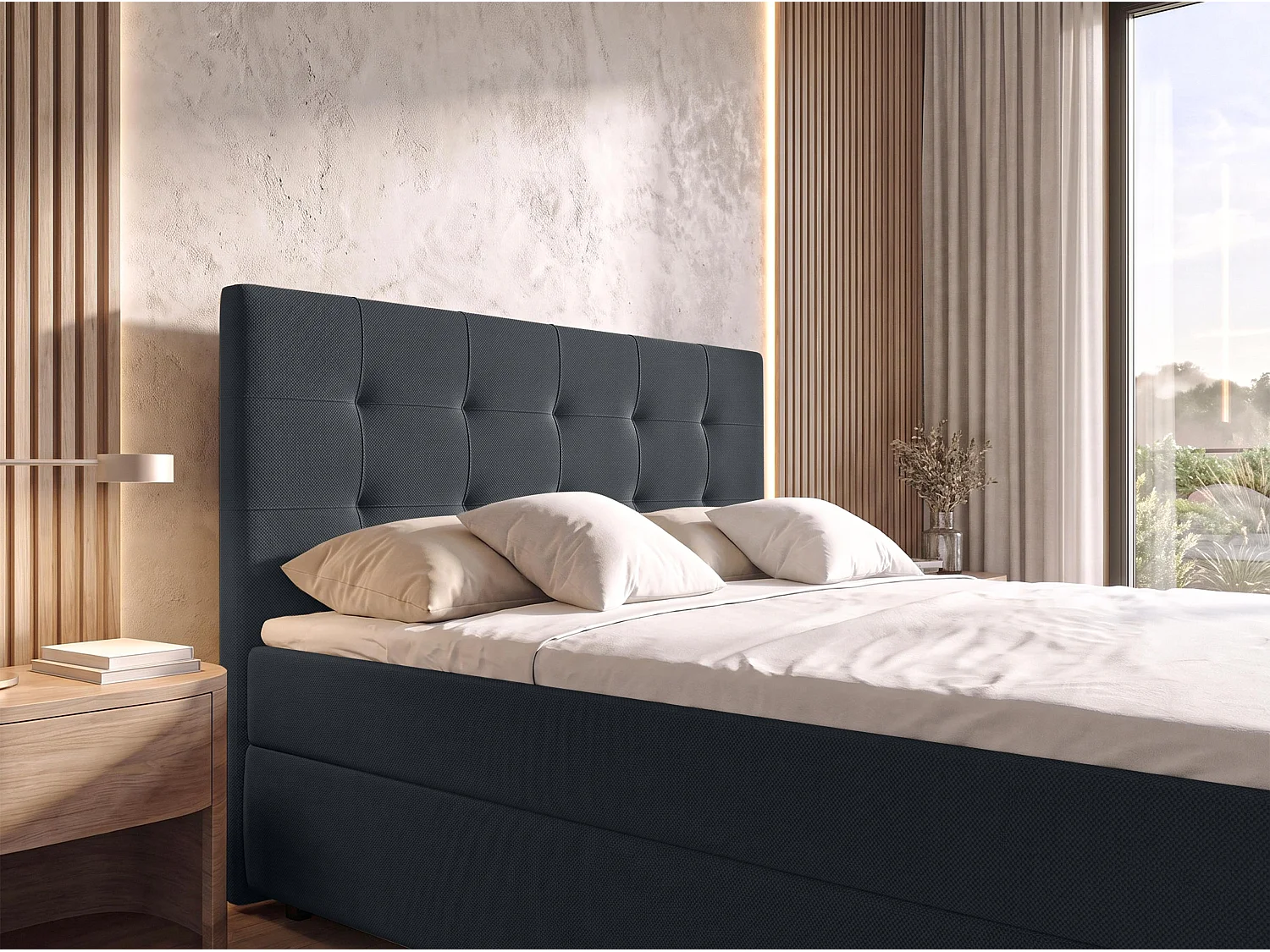 AX LIVING Lit boxspring Sakarya 140x200 cm noir – avec coffre de rangement, ressorts Bonnell H2/H3 (sans surmatelas)