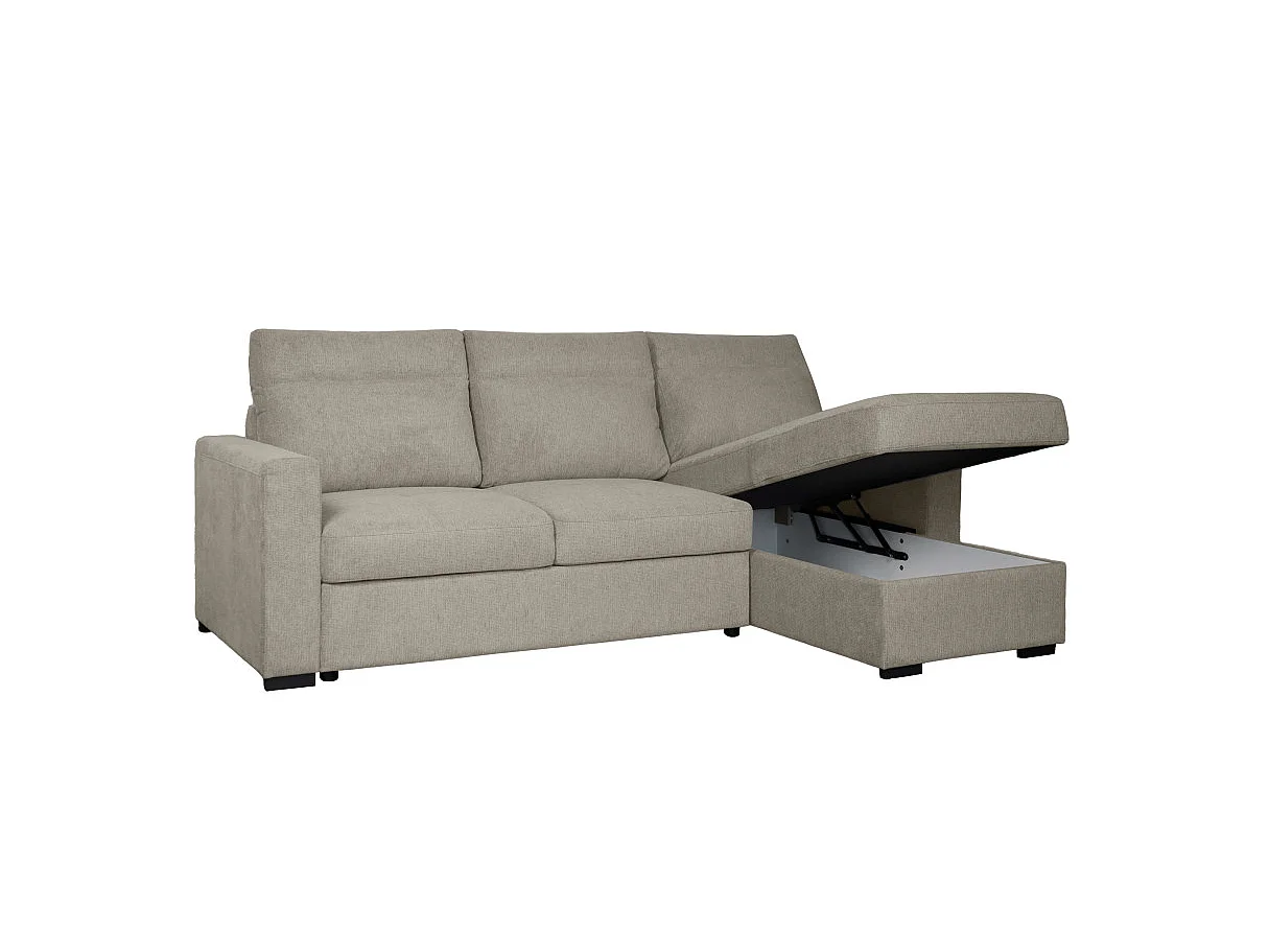 Canapé d'angle réversible SOLARO convertible avec coffre en tissu - Taupe