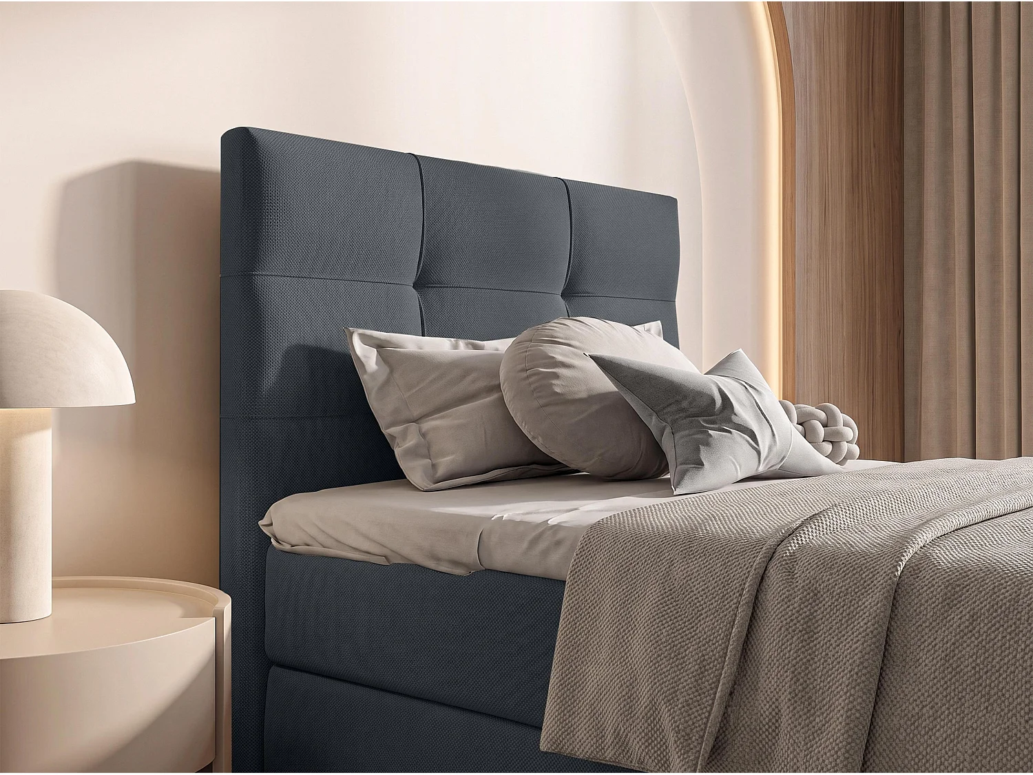 AX LIVING Lit boxspring Defne 100x200 cm gris foncé – avec pied de lit et coffre de rangement, ressorts Bonnell H2/H3