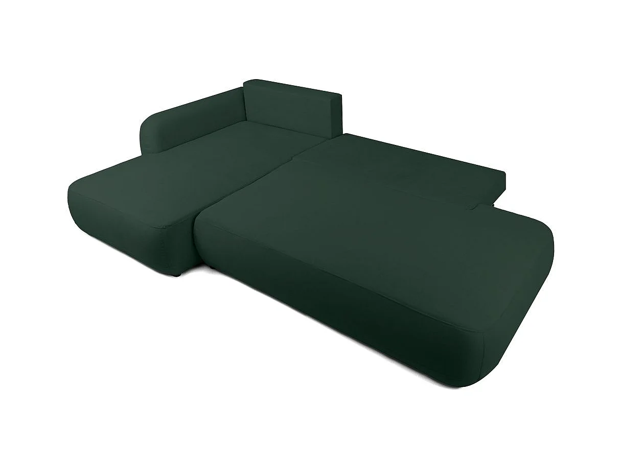 Canapé d'angle convertible 5 places FABIO en tissu texturé - Vert foncé - Angle Gauche