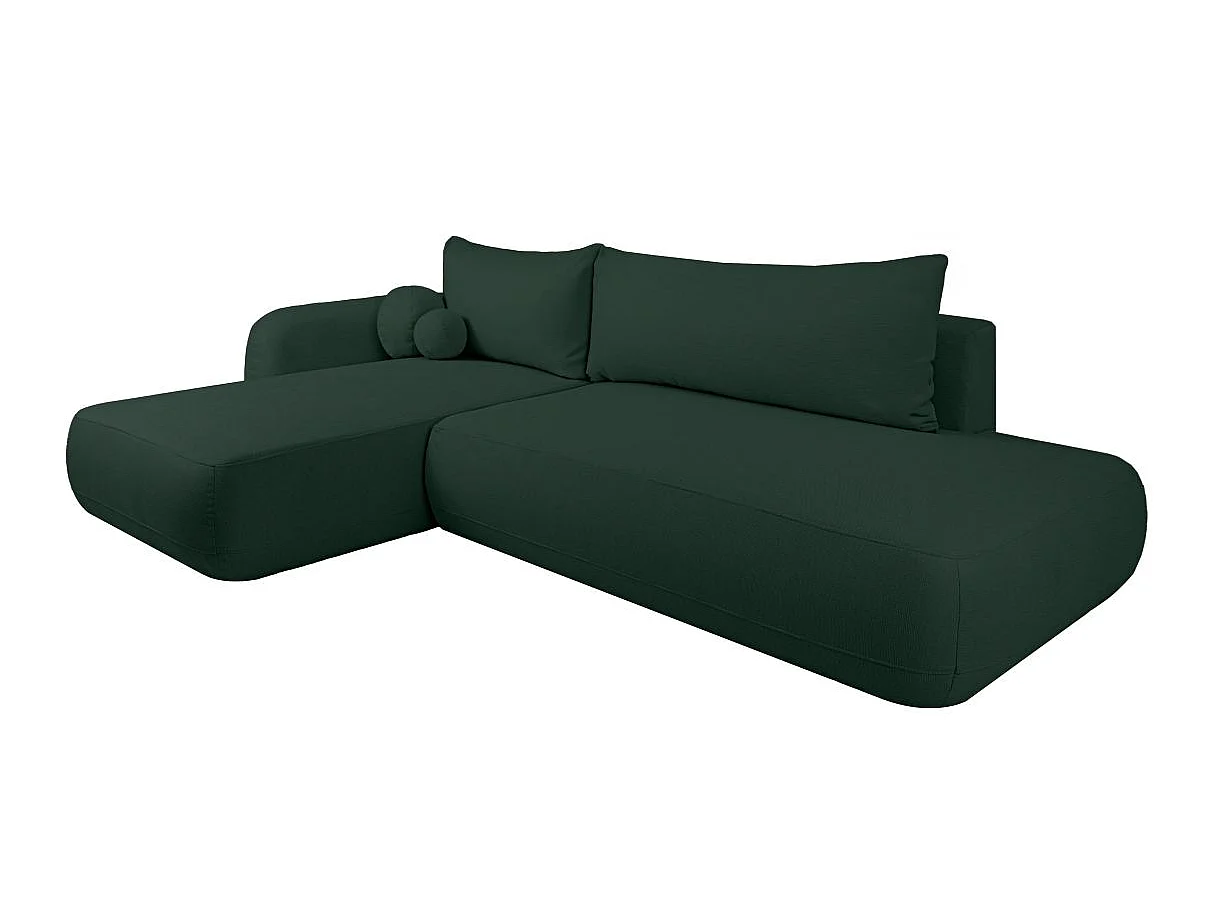 Canapé d'angle convertible 5 places FABIO en tissu texturé - Vert foncé - Angle Gauche