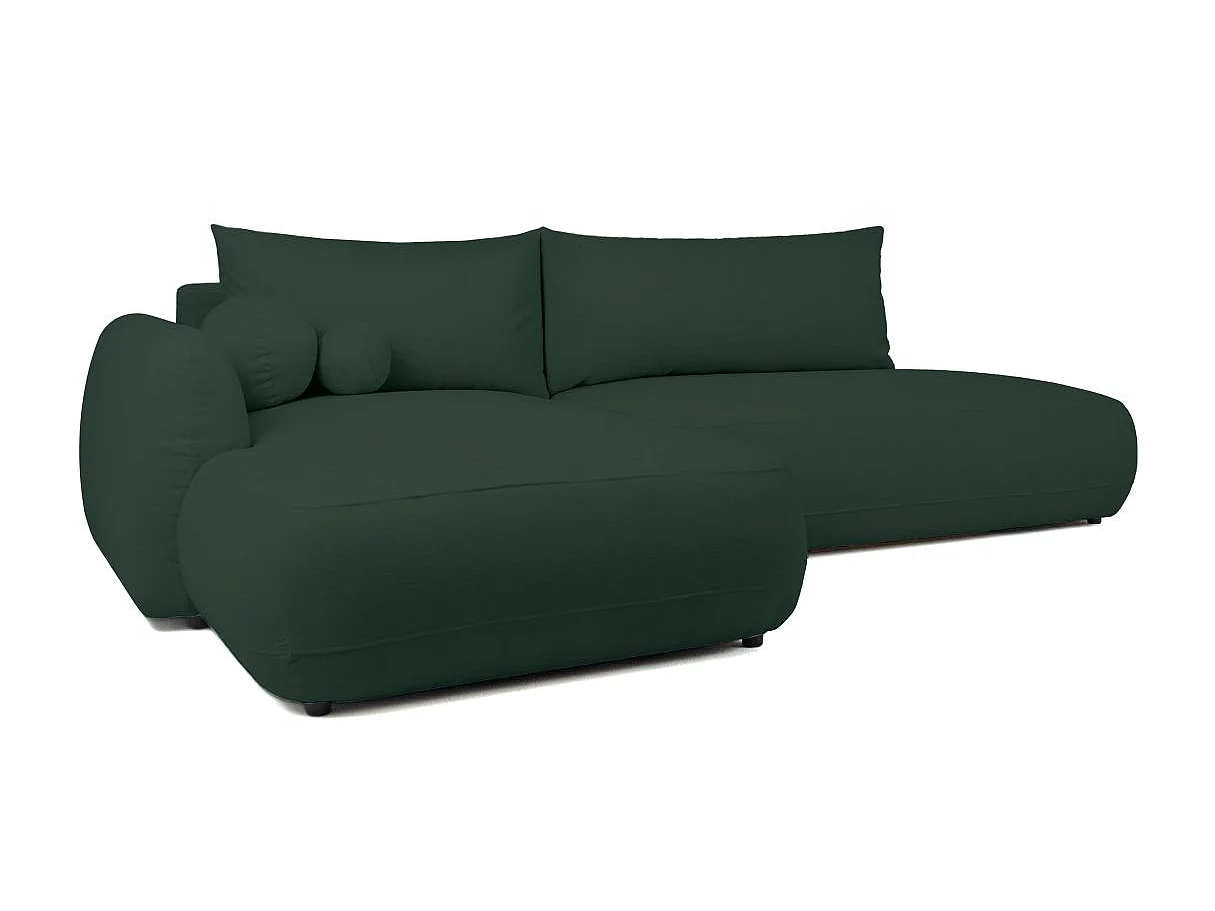 Canapé d'angle convertible 5 places FABIO en tissu texturé - Vert foncé - Angle Gauche