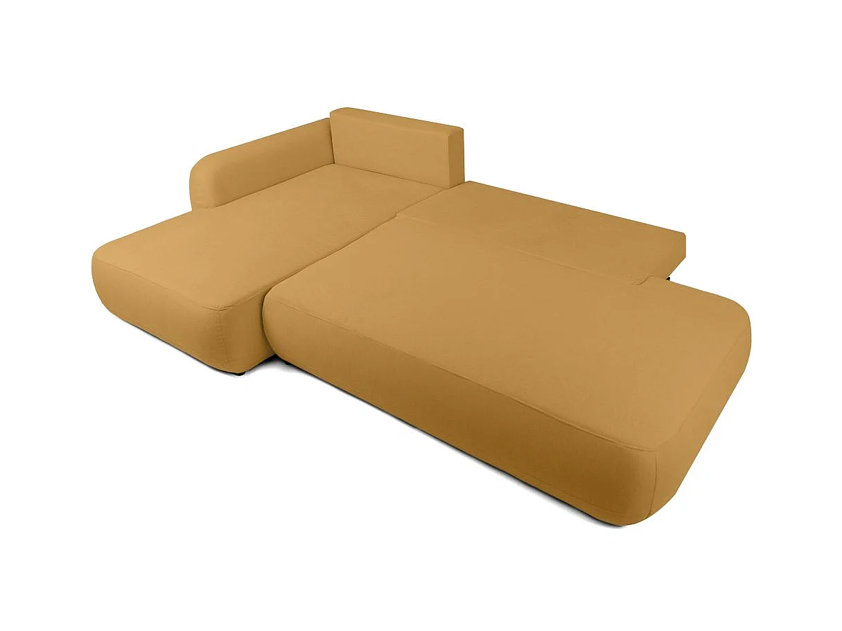 Canapé d'angle convertible 5 places FABIO en tissu texturé - Jaune - Angle Gauche