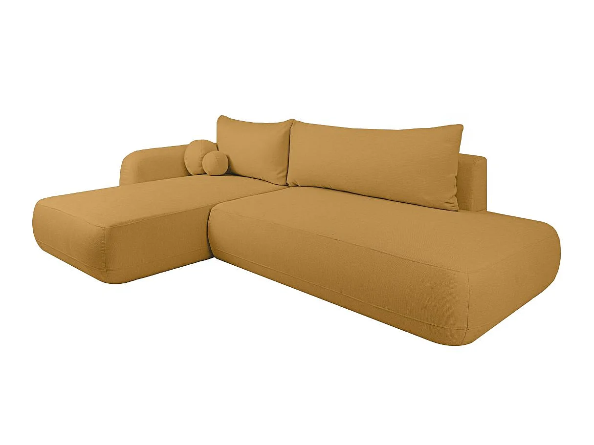 Canapé d'angle convertible 5 places FABIO en tissu texturé - Jaune - Angle Gauche