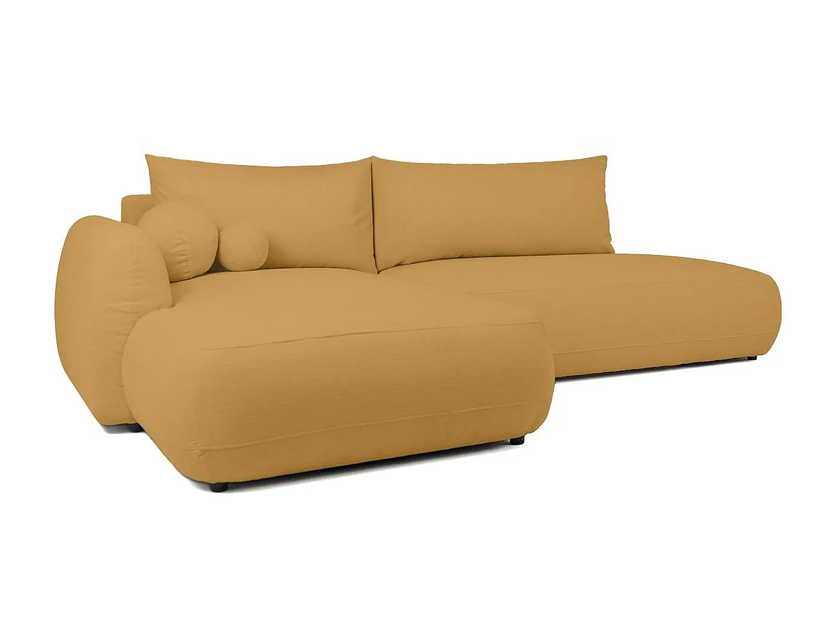 Canapé d'angle convertible 5 places FABIO en tissu texturé - Jaune - Angle Gauche