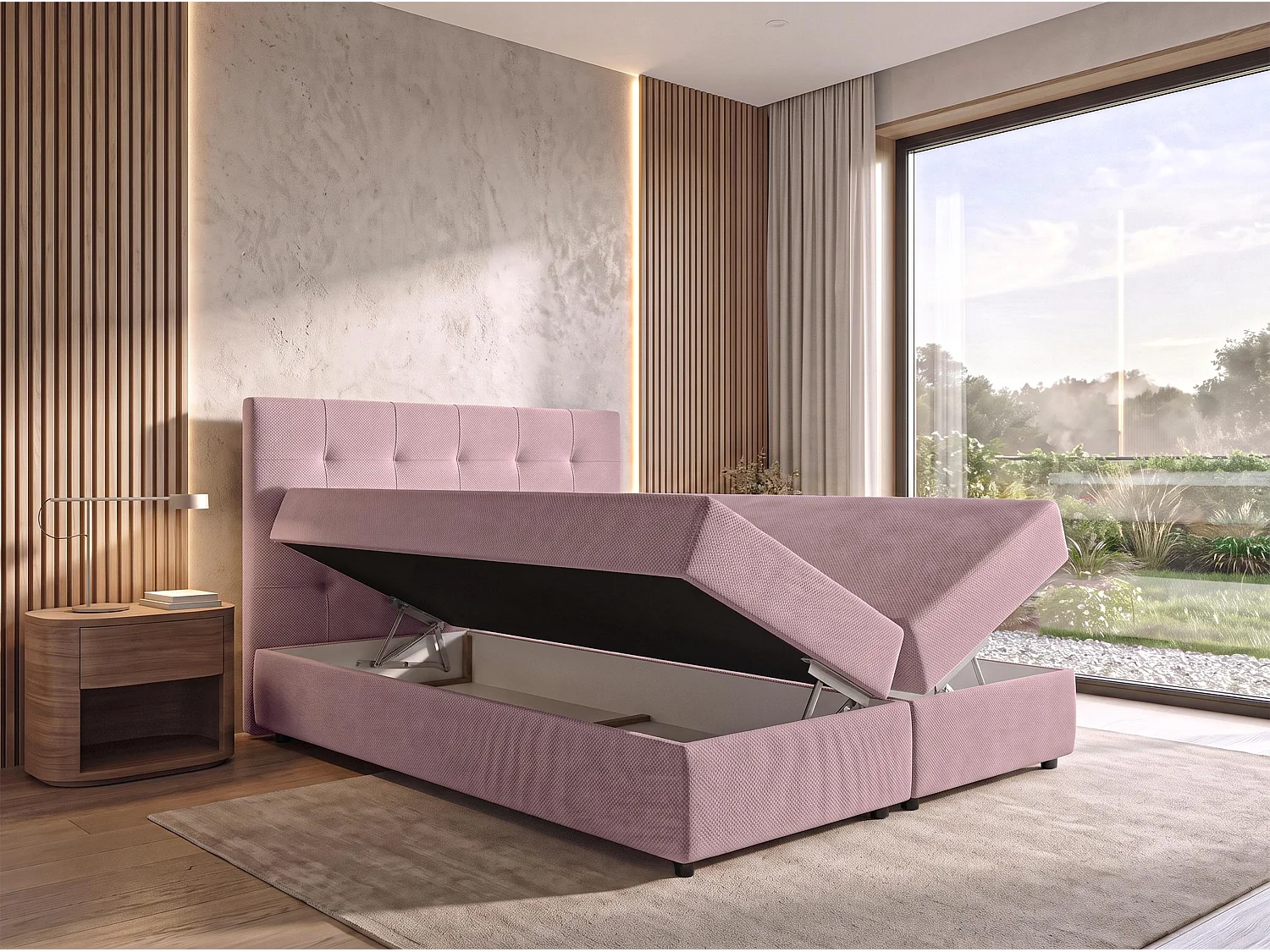 AX LIVING Lit boxspring Sakarya 180x200 cm vieux rose – avec coffre de rangement, ressorts Bonnell H2/H3 (sans surmatelas)