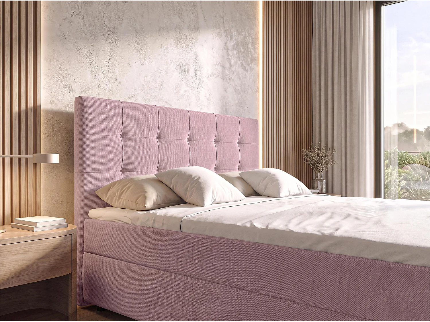 AX LIVING Lit boxspring Sakarya 180x200 cm vieux rose – avec coffre de rangement, ressorts Bonnell H2/H3 (sans surmatelas)