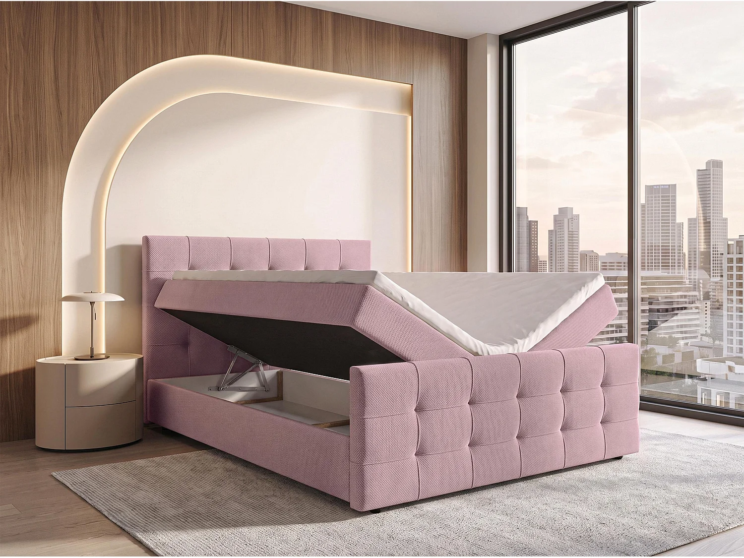 AX LIVING Boxspring Defne 160x200 cm oudroze – complete set met topper en voetbord, H2/H3