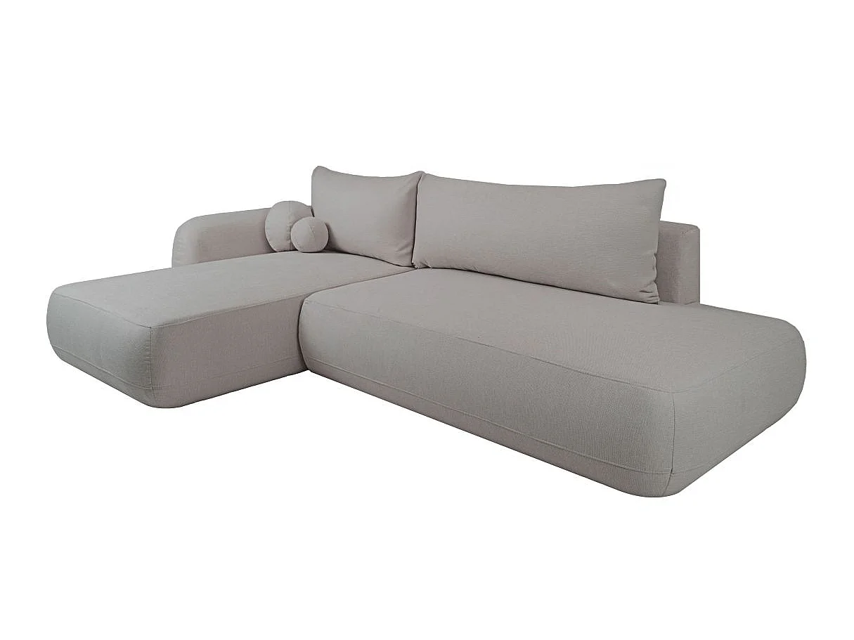 Canapé d'angle convertible 5 places FABIO en tissu texturé - Gris clair - Angle Gauche
