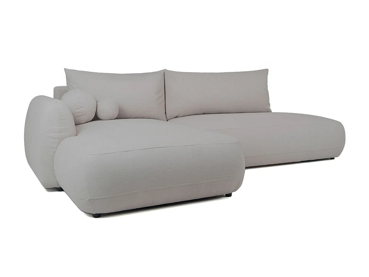 Canapé d'angle convertible 5 places FABIO en tissu texturé - Gris clair - Angle Gauche