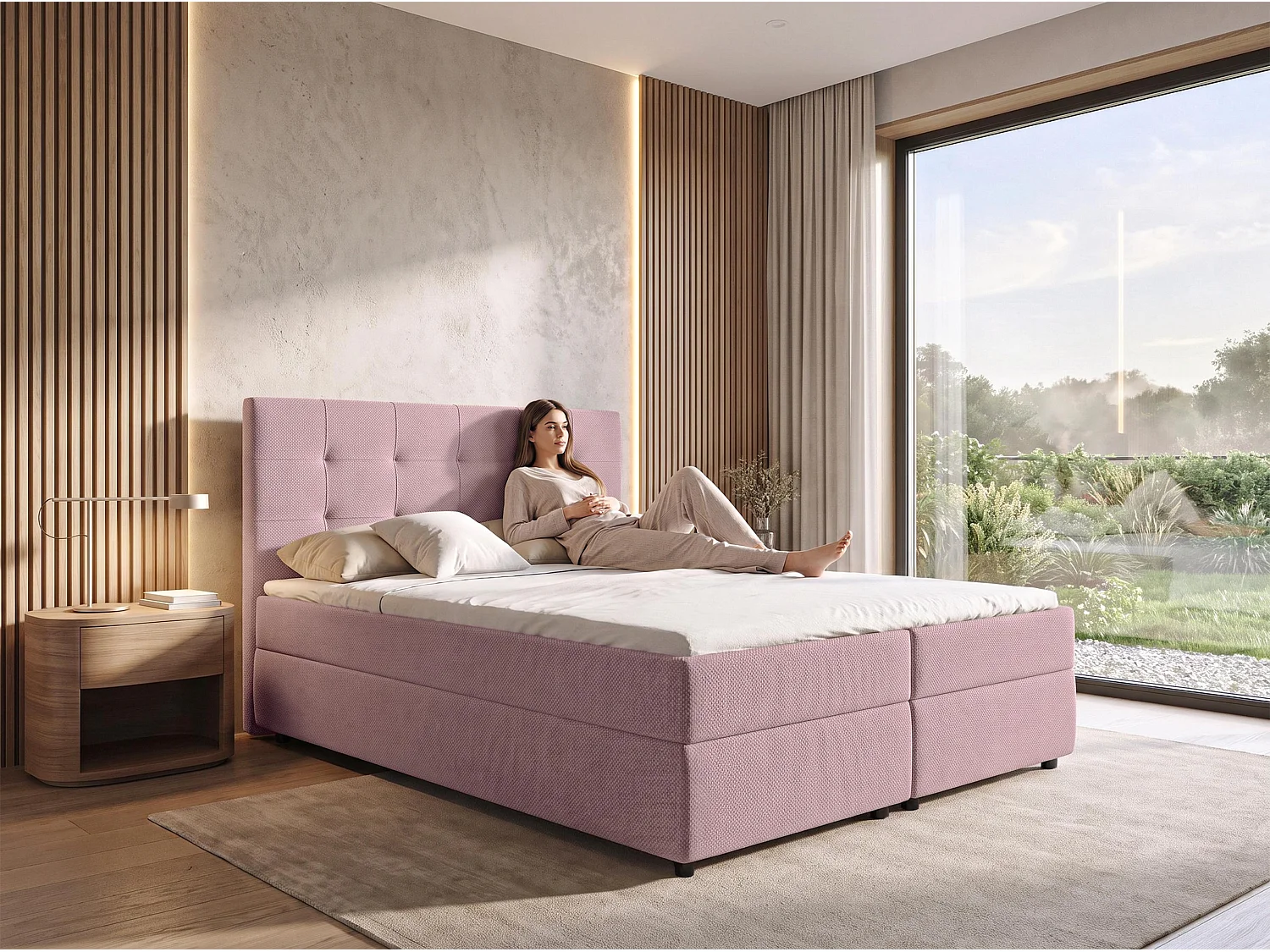 AX LIVING Boxspring Sakarya 160x200 cm oudroze – met opbergruimte, Bonnellvering H2/H3 (zonder topper)