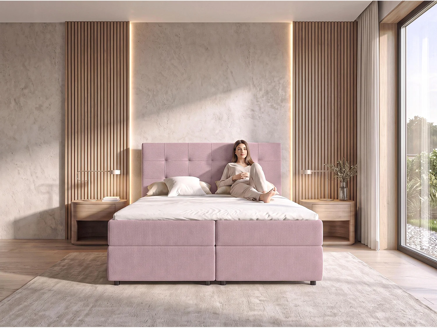AX LIVING Boxspring Sakarya 160x200 cm oudroze – met opbergruimte, Bonnellvering H2/H3 (zonder topper)