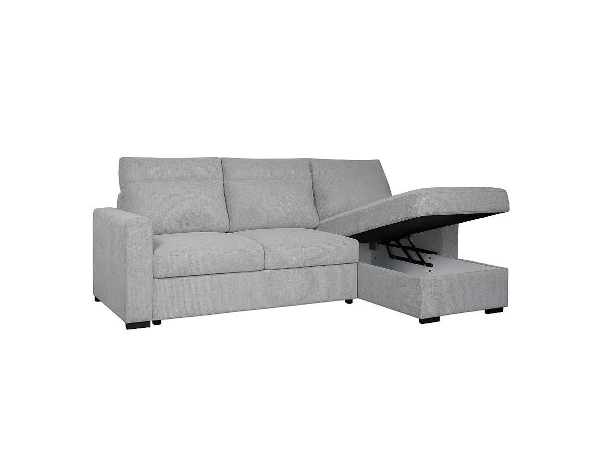 Canapé d'angle réversible SOLARO convertible avec coffre en tissu - Gris clair