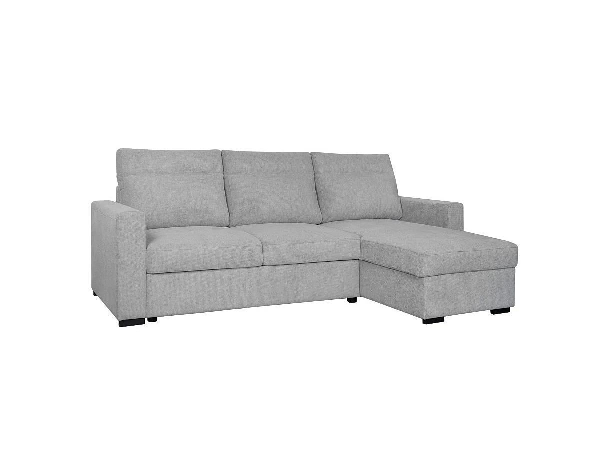 Canapé d'angle réversible SOLARO convertible avec coffre en tissu - Gris clair
