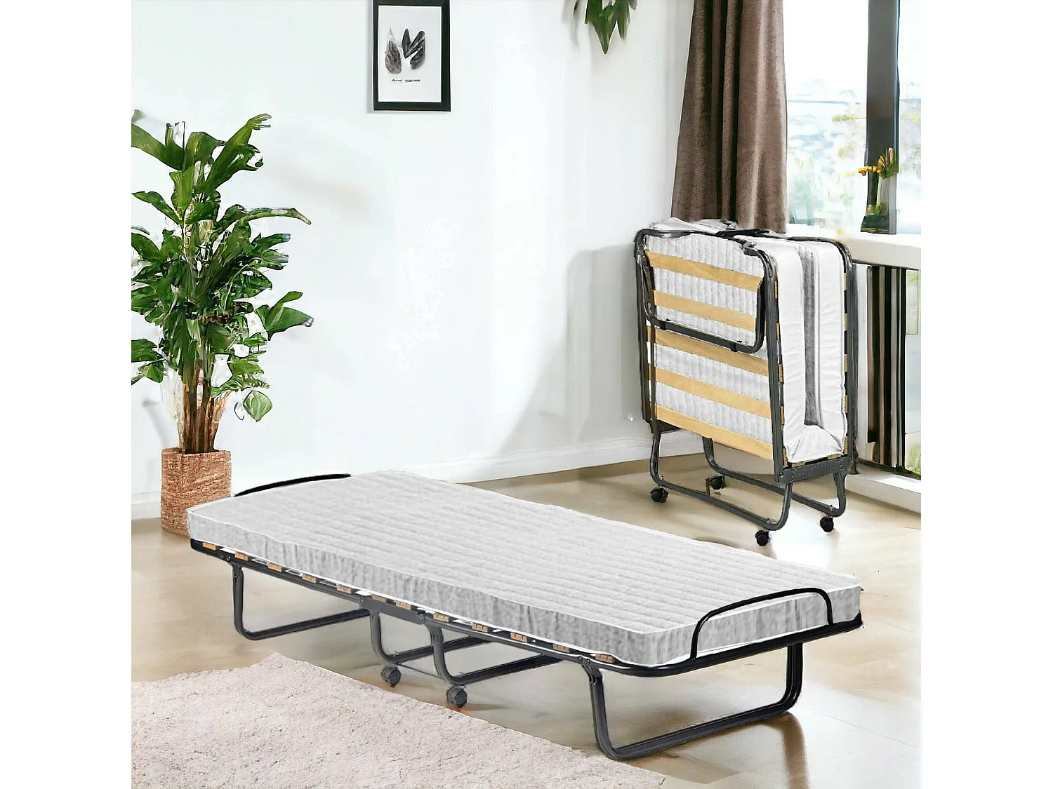 Lit pliant Dparis, Lit de camp à 12 lattes, Matelas inclus, Lit bébé peu encombrant, 100% Made in Italy, 80x190h37 cm, Housse de protection sur demande