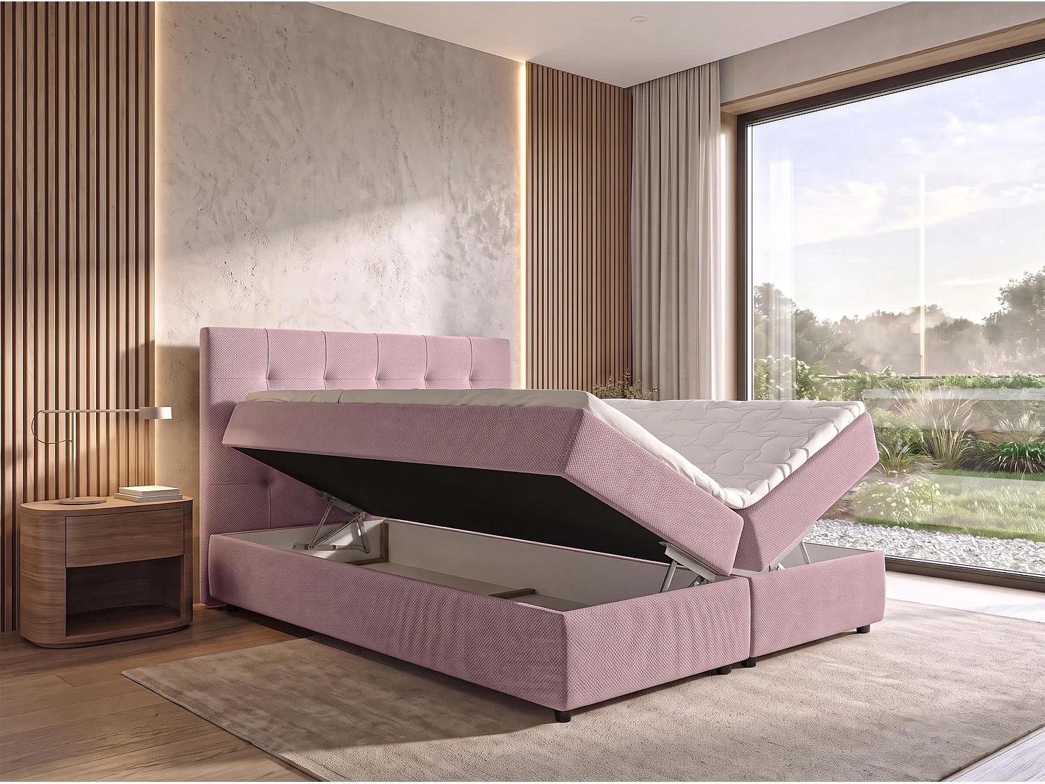 AX LIVING Boxspring Sakarya 160x200 cm oudroze – complete set met topper en opbergruimte, H2/H3