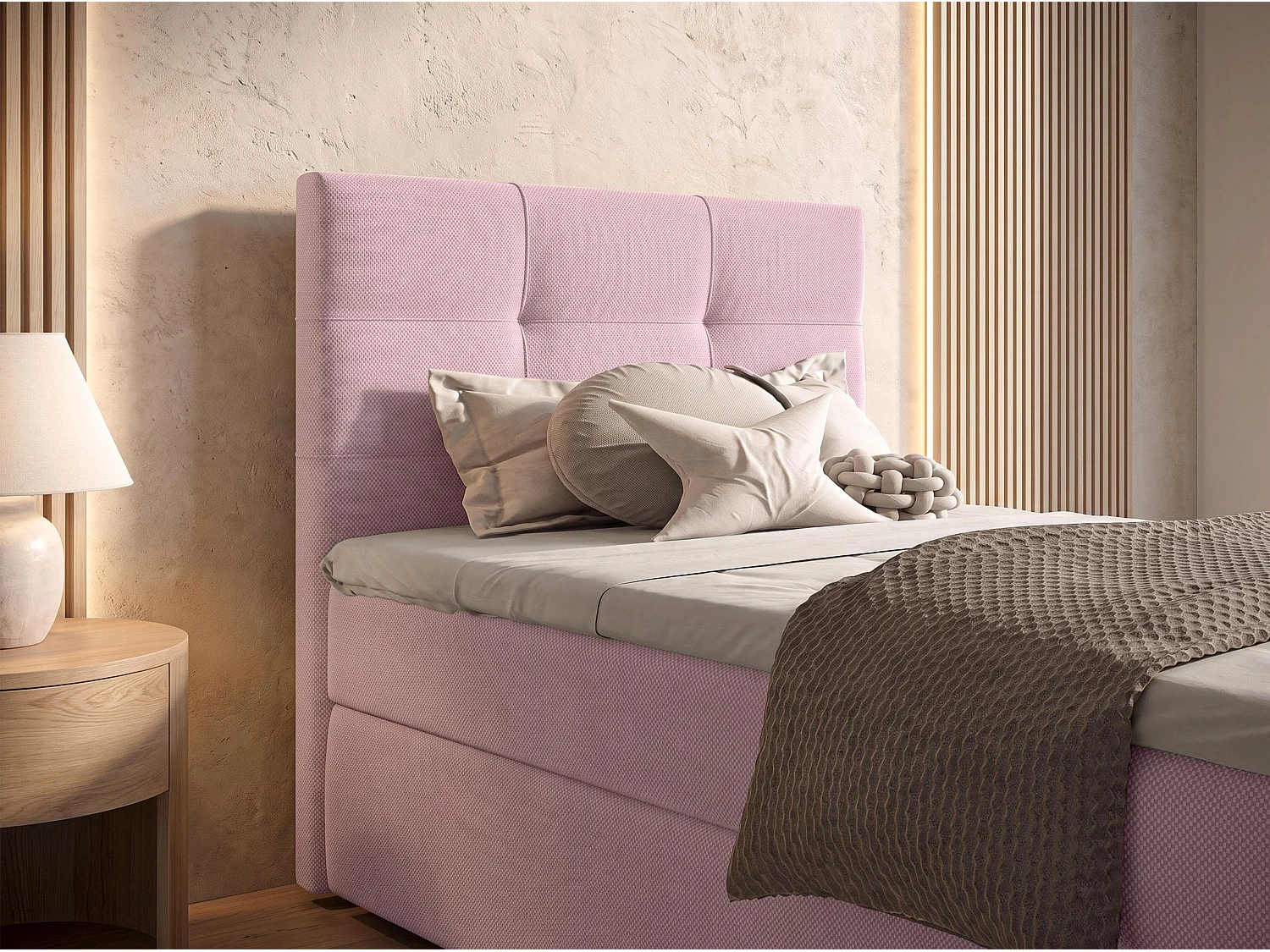 AX LIVING Lit boxspring Sakarya 90x200 cm vieux rose – avec coffre de rangement, ressorts Bonnell H2/H3 (sans surmatelas)